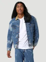 Men's Sherpa Lined Denim Jacket Tie And Dye Bleach