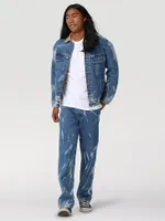 Men's Sherpa Lined Denim Jacket Tie And Dye Bleach