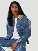 Men's Sherpa Lined Denim Jacket Tie And Dye Bleach