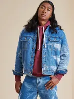 Men's Sherpa Lined Denim Jacket Tie And Dye Bleach