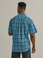 Wrangler Rugged Wear® Short Sleeve Wrinkle Resist Plaid Button-Down Shirt Deep Sea Blue