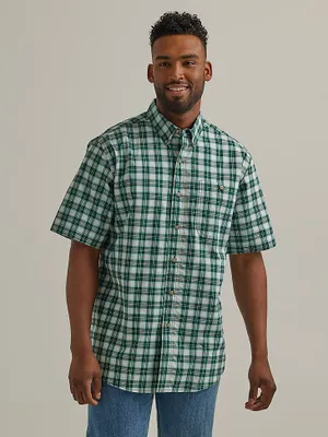 Wrangler Rugged Wear® Short Sleeve Wrinkle Resist Plaid Button-Down Shirt Bluish Green