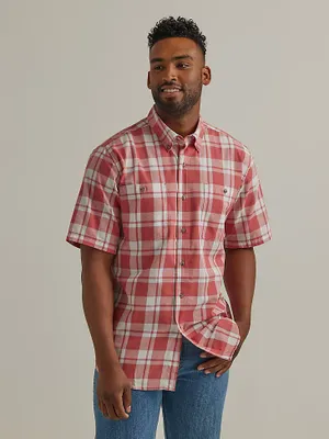 Wrangler Rugged Wear® Short Sleeve Easy Care Plaid Button-Down Shirt Cedar Red