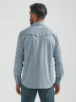 Men's Wrangler Performance Snap Long Sleeve Plaid Shirt Blue Gray