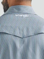 Men's Wrangler Performance Snap Long Sleeve Plaid Shirt Blue Gray