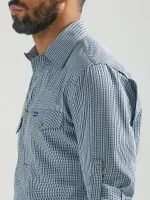 Men's Wrangler Performance Snap Long Sleeve Plaid Shirt Blue Gray