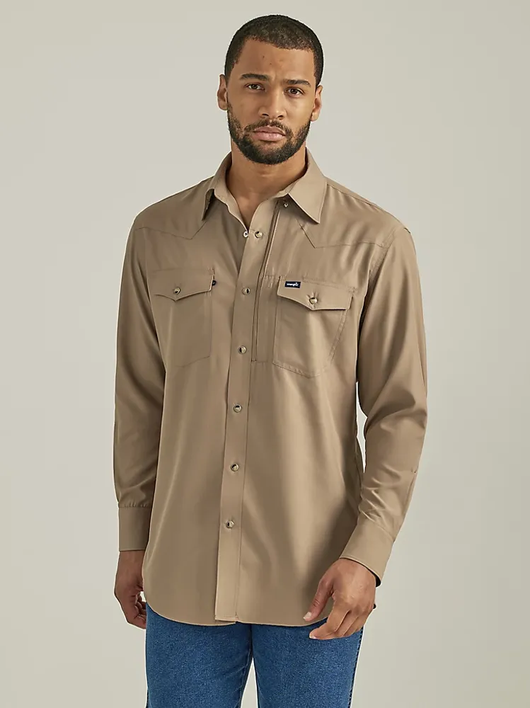 Wrangler Men's Wrangler Performance Snap Long Sleeve Solid Shirt Neutral Tan