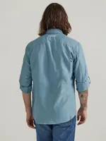 Men's Wrangler Performance Button Front Long Sleeve Solid Shirt Sky Blue