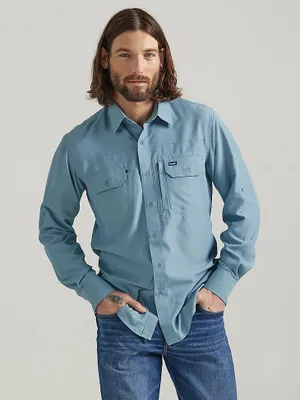 Men's Wrangler Performance Button Front Long Sleeve Solid Shirt Sky Blue