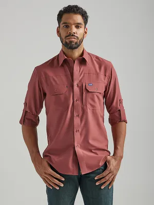 Men's Wrangler Performance Button Front Long Sleeve Solid Shirt Red