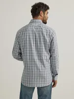 Men's Performance Button Front Long Sleeve Plaid Shirt Navy Blue