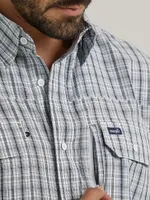 Men's Performance Button Front Long Sleeve Plaid Shirt Navy Blue