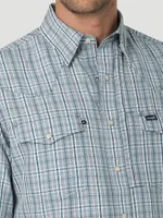 Men's Wrangler Performance Snap Long Sleeve Plaid Shirt Teal