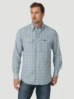 Men's Wrangler Performance Snap Long Sleeve Plaid Shirt Teal