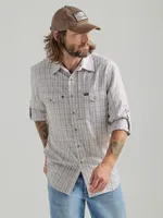 Men's Wrangler Performance Snap Long Sleeve Plaid Shirt Tan