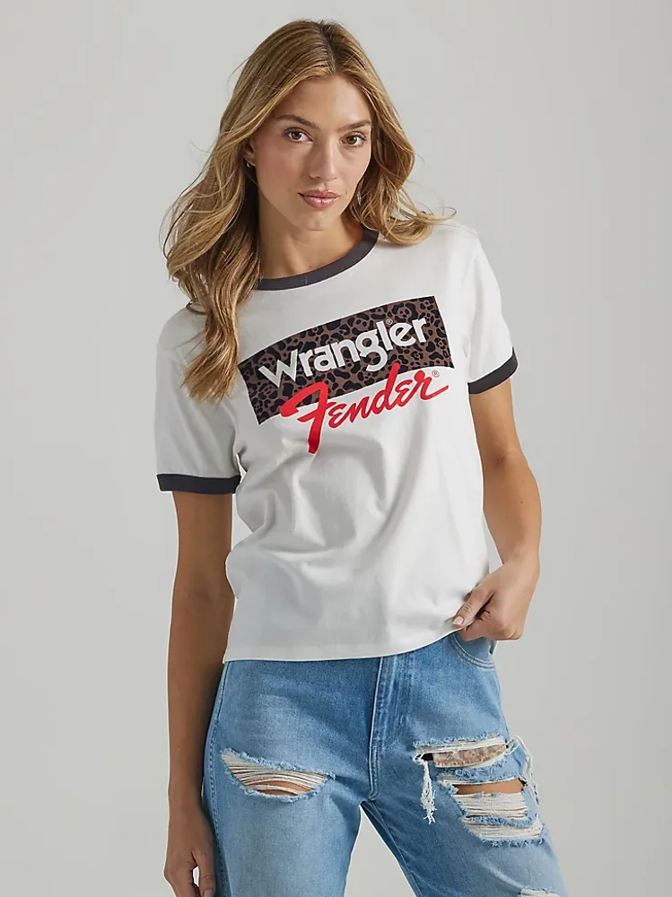 Fender Womens Relaxed Ringer Tee:Faded Black:XS