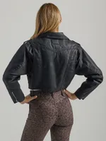 Wrangler x Fender Women's Crop Moto Jacket Coated Black