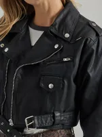 Wrangler x Fender Women's Crop Moto Jacket Coated Black