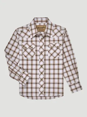 Boy's Wrangler Retro® Western Snap Plaid Shirt with Front Sawtooth Pockets Classic Brown