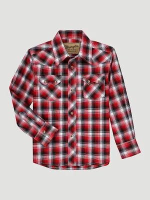 Boy's Wrangler Retro® Western Snap Plaid Shirt with Front Sawtooth Pockets Picnic Red