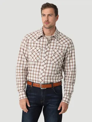 Men's Wrangler Retro® Long Sleeve Sawtooth Snap Pocket Western Shirt Classic Brown