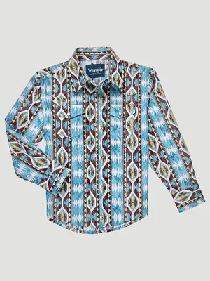 Boy's Checotah Long Sleeve Western Snap Shirt Dusty Blue Diamond