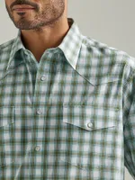 Men's Wrinkle Resist Long Sleeve Western Snap Plaid Shirt Mossy Green