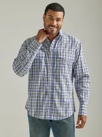 Men's Wrinkle Resist Long Sleeve Western Snap Plaid Shirt Picnic Blue