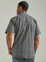 Men's Wrinkle Resist Short Sleeve Western Snap Plaid Shirt Black Knight