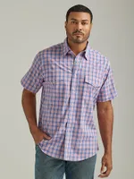 Men's Wrinkle Resist Short Sleeve Western Snap Plaid Shirt Fireworks Blue