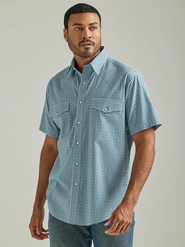 Men's Wrinkle Resist Short Sleeve Western Snap Plaid Shirt