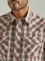 Men's Long Sleeve Fashion Western Snap Plaid Shirt Tawny Brown