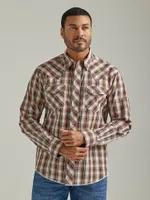 Men's Long Sleeve Fashion Western Snap Plaid Shirt Tawny Brown