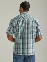 Men's Wrangler® Fashion Snap Short Sleeve Western Plaid Shirt Sea Green