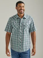 Men's Wrangler® Fashion Snap Short Sleeve Western Plaid Shirt Sea Green