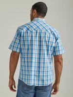 Men's Wrangler® Fashion Snap Short Sleeve Western Plaid Shirt Blue Horizons