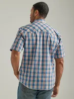 Men's Wrangler® Fashion Snap Short Sleeve Western Plaid Shirt Sunset Blue