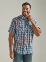 Men's Wrangler® Fashion Snap Short Sleeve Western Plaid Shirt Sunset Blue