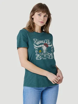 Women's Wrangler Flower Steerhead Regular Graphic Tee Junebug Heather