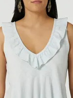 Women's Wrangler Slub V-Neck Ruffle Tank Pale Blue