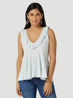 Women's Wrangler Slub V-Neck Ruffle Tank Pale Blue