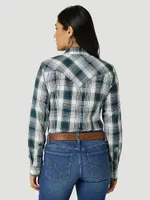 Women's Essential Long Sleeve Plaid Poplin Western Snap Shirt Dark Teal