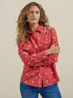 Women's Wrangler Retro Americana Bandana Western Snap Shirt Red