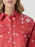 Women's Wrangler Retro Americana Bandana Western Snap Shirt Red