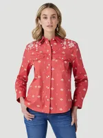 Women's Wrangler Retro Americana Bandana Western Snap Shirt Red