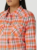 Women's Essential Long Sleeve Plaid Poplin Western Snap Shirt