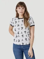 Women's Wrangler Cowgirl Cactus Ringer Tee Heather Grey