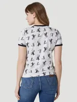 Women's Wrangler Cowgirl Cactus Ringer Tee Heather Grey