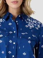 Women's Wrangler Retro Americana Bandana Western Snap Shirt Blue Print