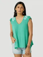 Women's Wrangler Retro Embroidered Babydoll Top Green